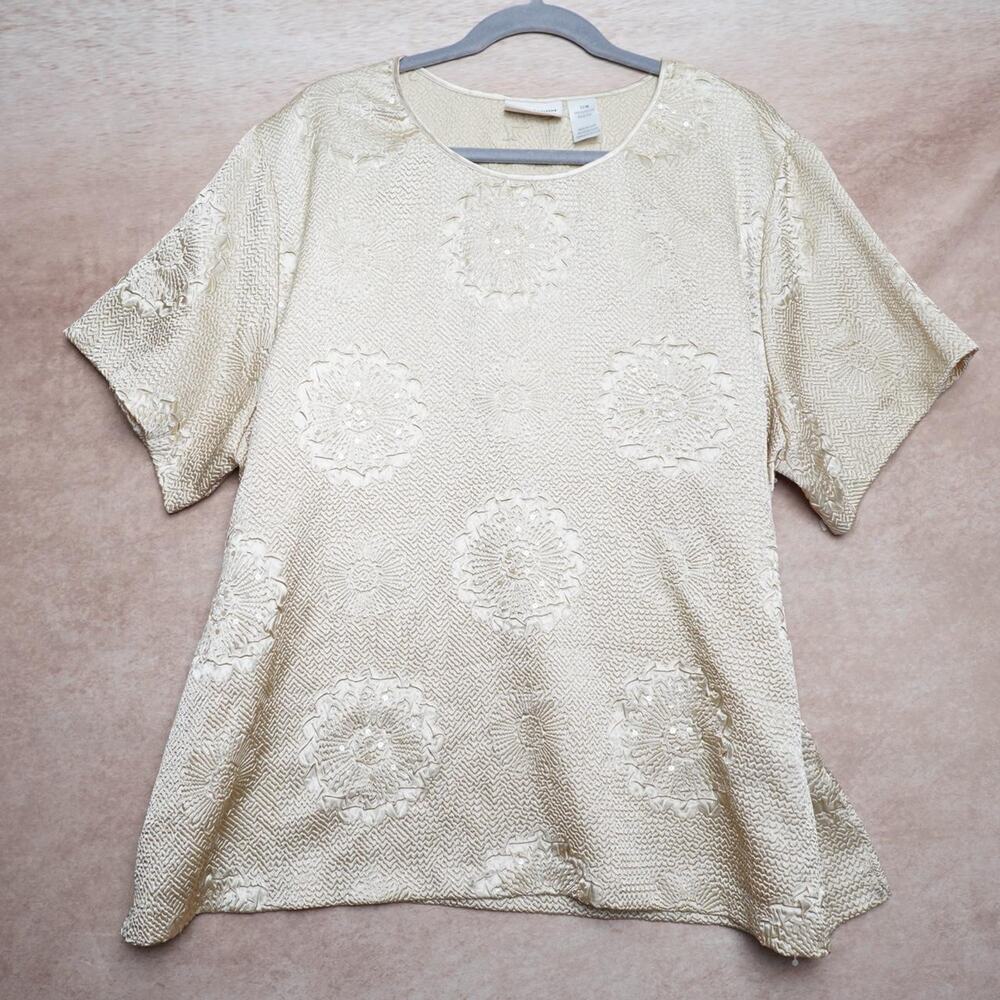 Alfred Dunner Gold Floral Texture Top 22W Y2K 90s